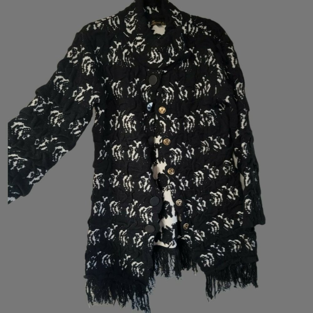 Baciano‎ By Bacci Cardigan Over Coat Button Up Black White